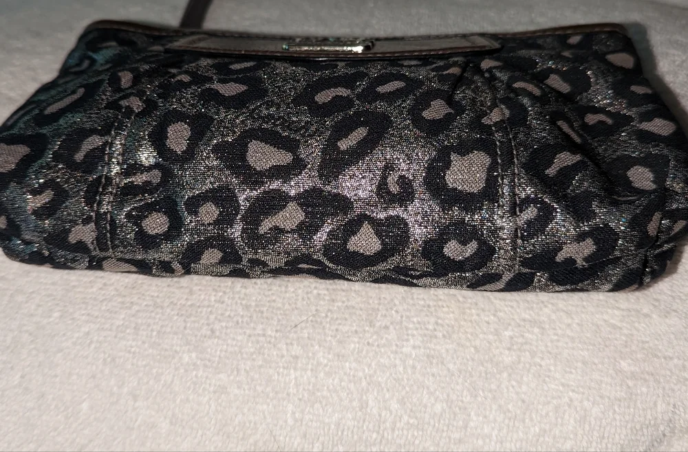 Coach Madison Ocelot gray metallic black leopard wristlet.
